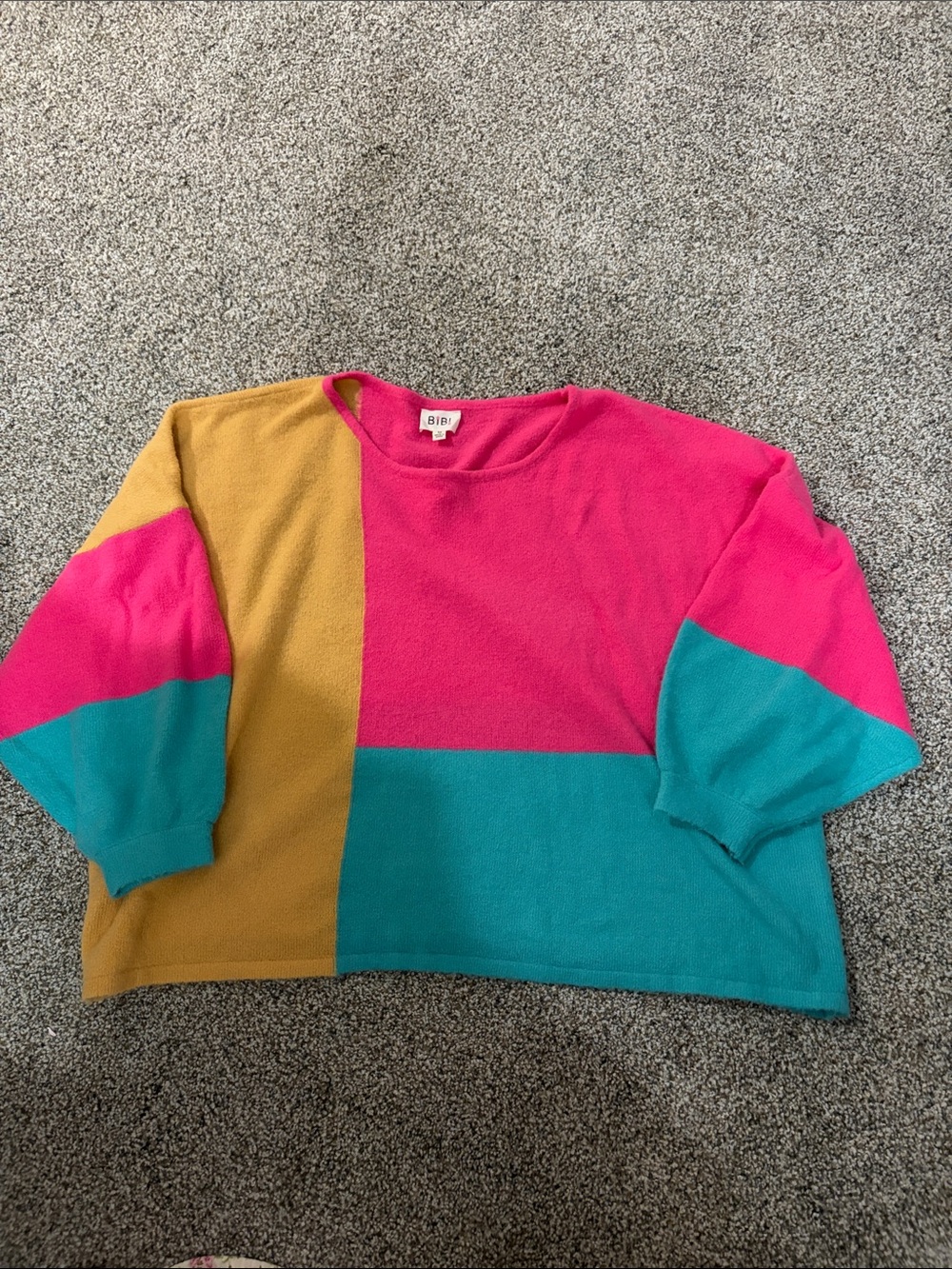 BiBi Colorblock Crew Neck Sweater - Pink, Teal & Mustard